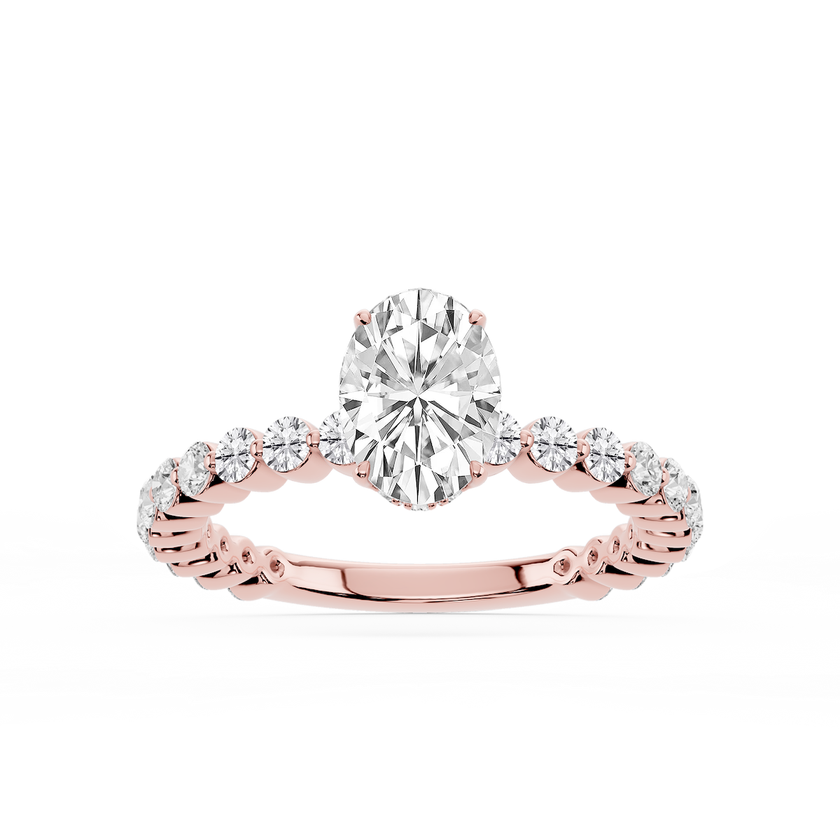 Tamara Oval Lab Grown Diamond Single Shared Prong Hidden Halo Engagement Ring