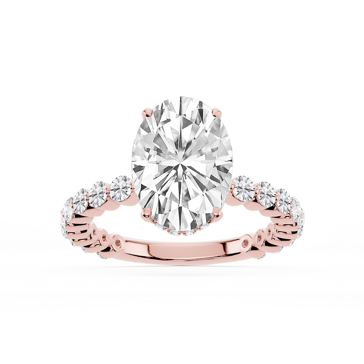 Tamara Oval Lab Grown Diamond Single Shared Prong Hidden Halo Engagement Ring