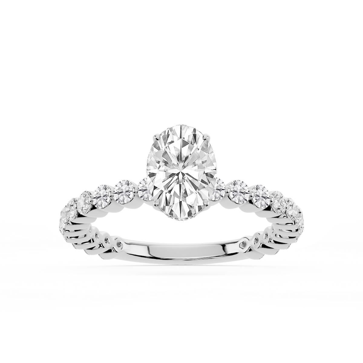 Tamara Oval Lab Grown Diamond Single Shared Prong Hidden Halo Engagement Ring