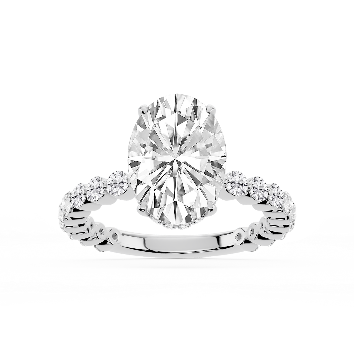 Tamara Oval Lab Grown Diamond Single Shared Prong Hidden Halo Engagement Ring