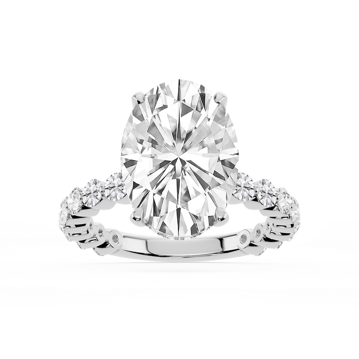 Tamara Oval Lab Grown Diamond Single Shared Prong Hidden Halo Engagement Ring