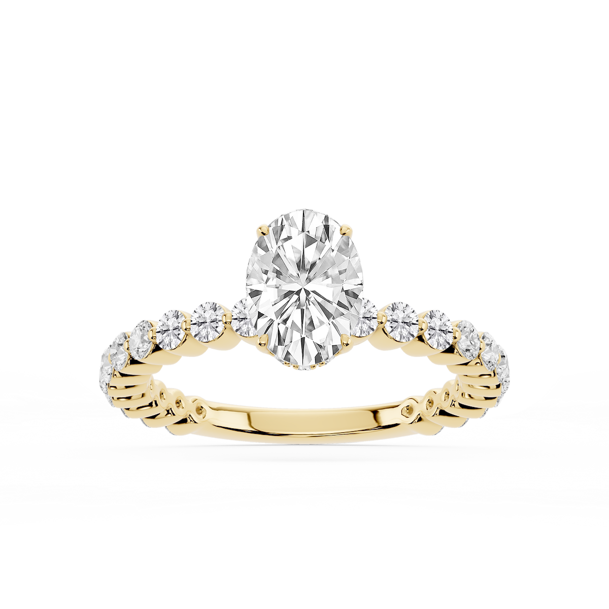 Tamara Oval Lab Grown Diamond Single Shared Prong Hidden Halo Engagement Ring