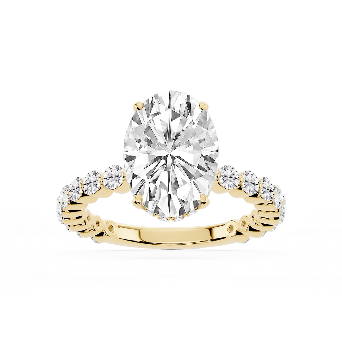 Tamara Oval Lab Grown Diamond Single Shared Prong Hidden Halo Engagement Ring