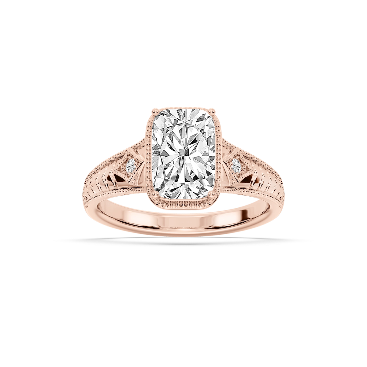 Taylor Antique Elongated Cushion Lab Grown Diamond Vintage Bezel Side Stone Engagement Ring