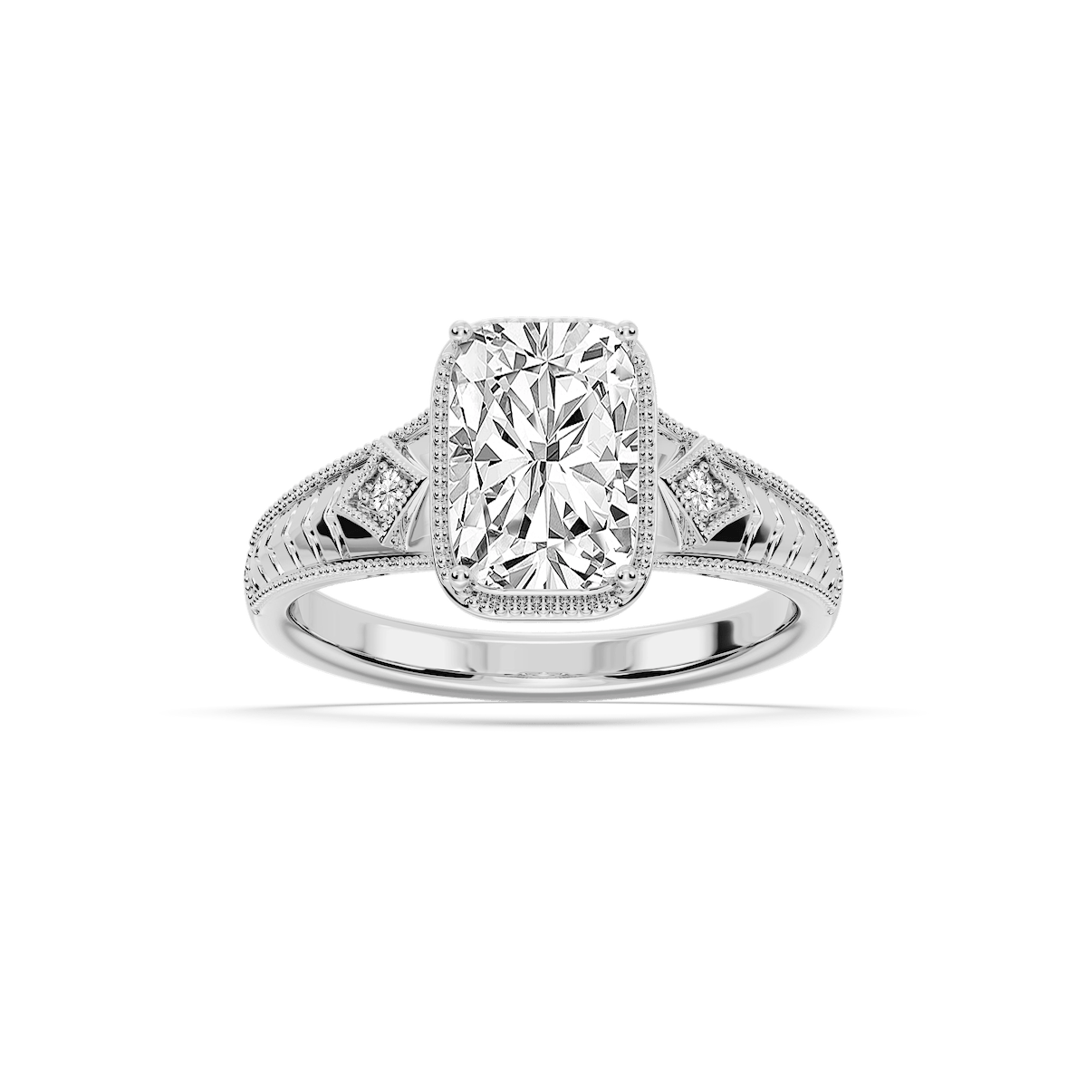 Taylor Antique Elongated Cushion Lab Grown Diamond Vintage Bezel Side Stone Engagement Ring