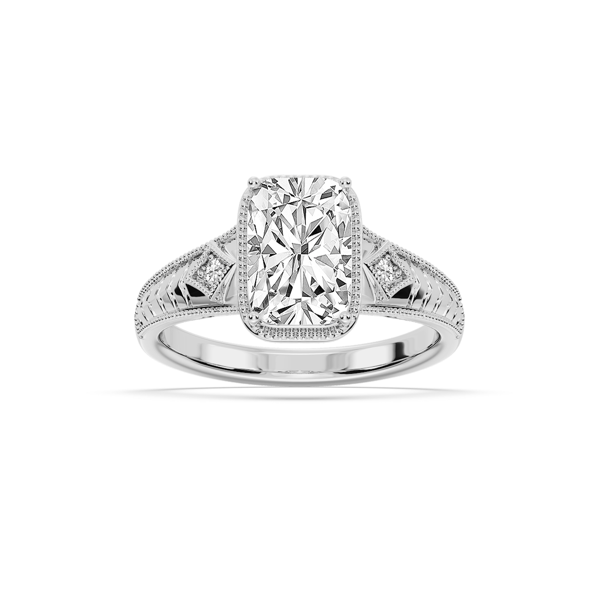 Taylor Antique Elongated Cushion Lab Grown Diamond Vintage Bezel Side Stone Engagement Ring