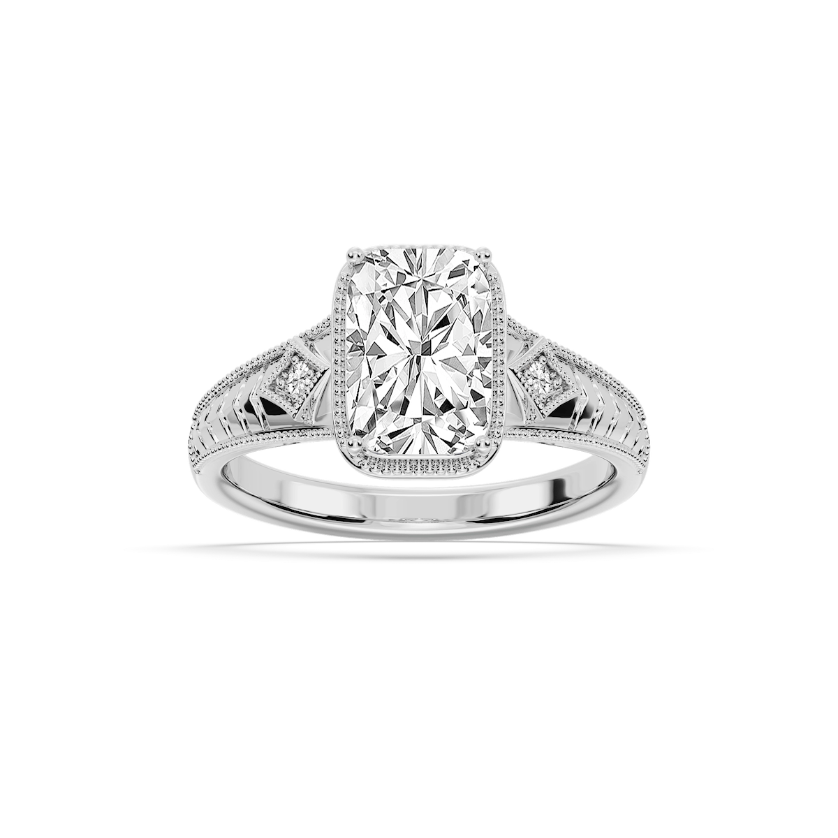 Taylor Antique Elongated Cushion Lab Grown Diamond Vintage Bezel Side Stone Engagement Ring