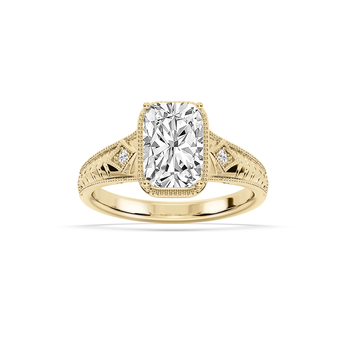Taylor Antique Elongated Cushion Lab Grown Diamond Vintage Bezel Side Stone Engagement Ring