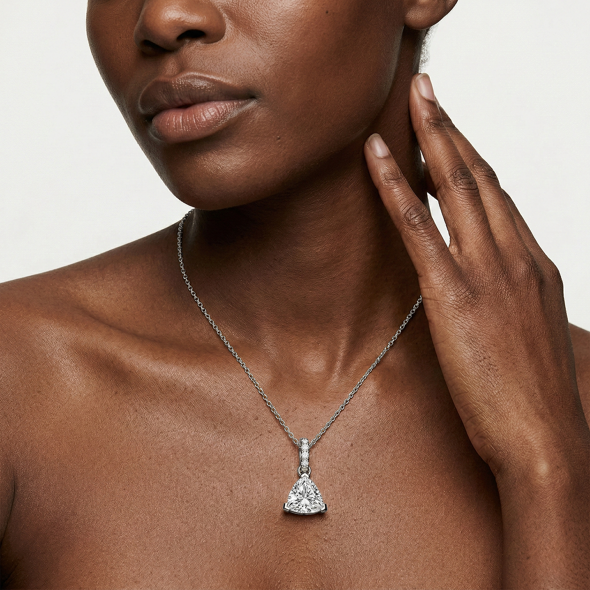 Trillion Lab Grown Diamond Hidden Halo Pendant - 16 to 18 Inches