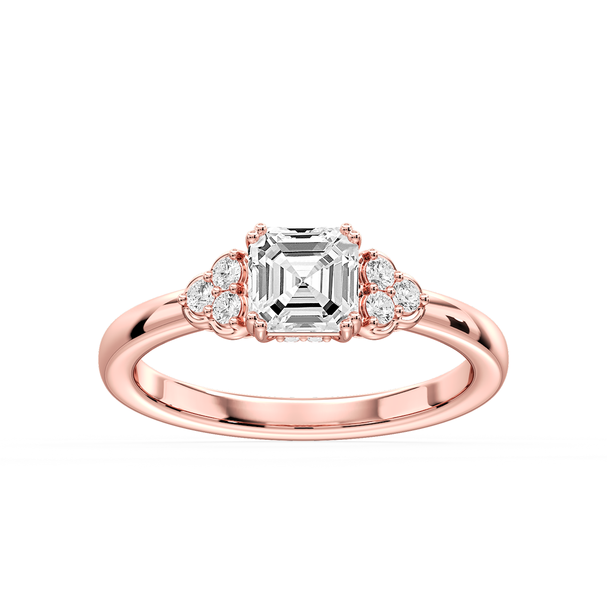 Viviana Asscher Lab Grown Diamond Double Prong Side Stone Engagement Ring