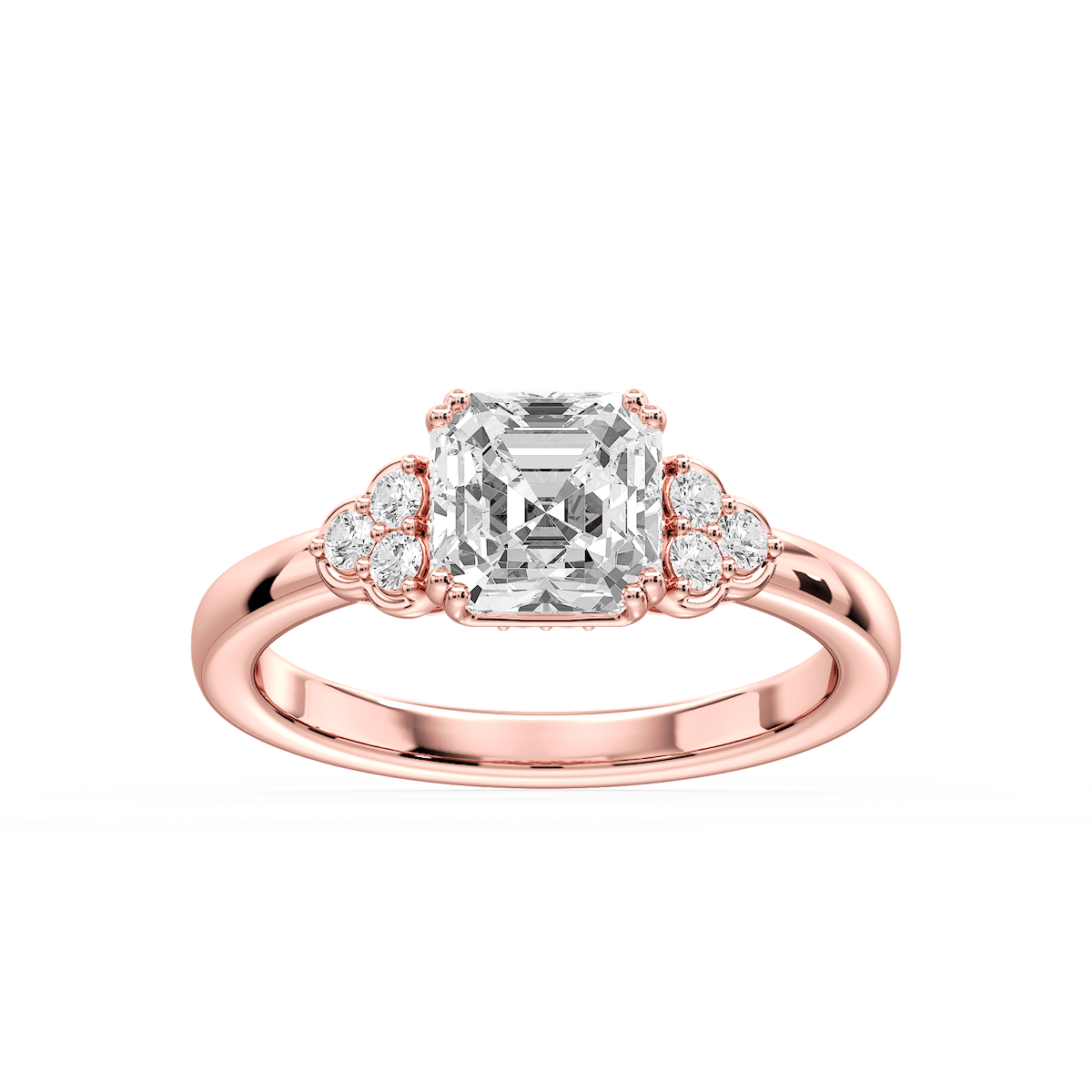 Viviana Asscher Lab Grown Diamond Double Prong Side Stone Engagement Ring