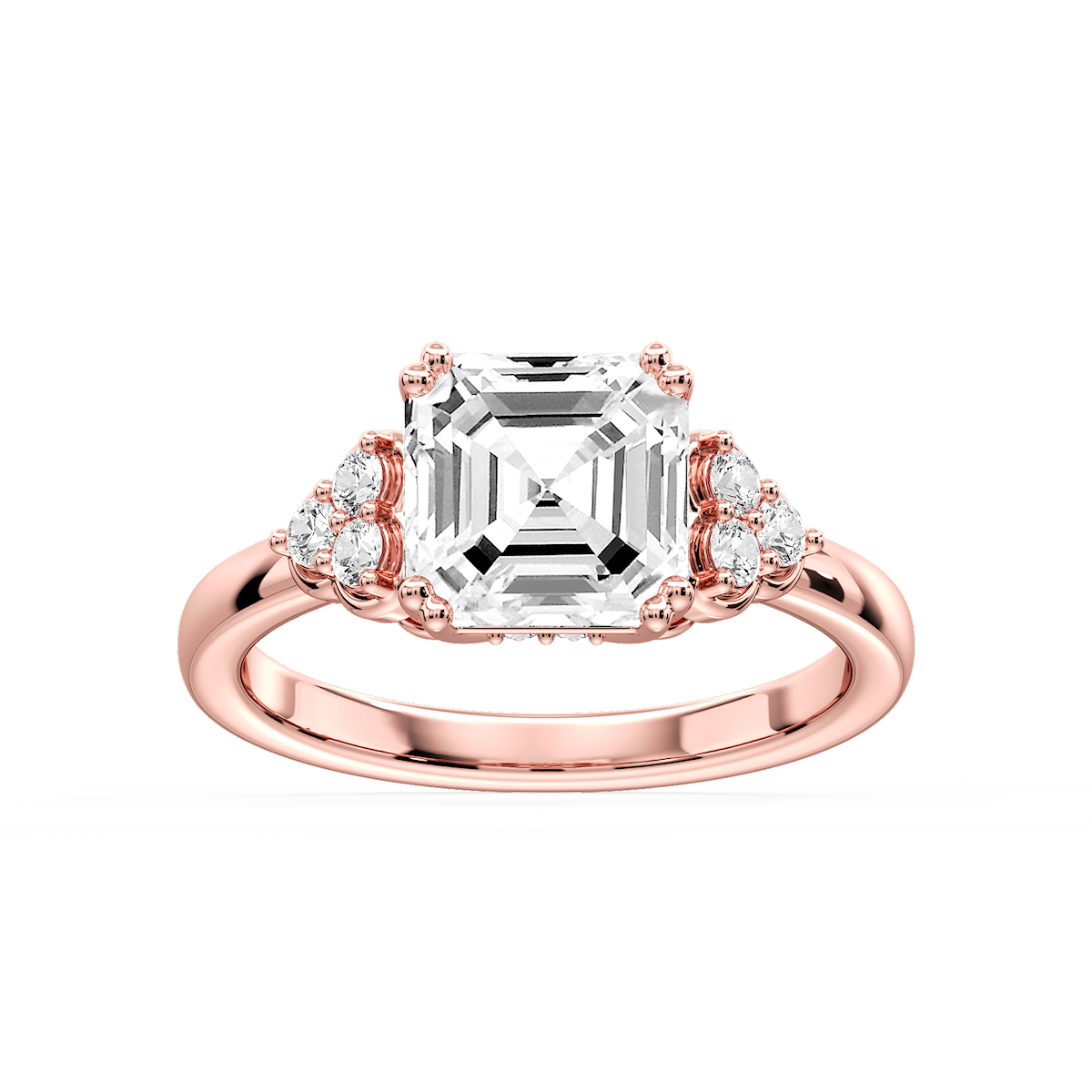 Viviana Asscher Lab Grown Diamond Double Prong Side Stone Engagement Ring