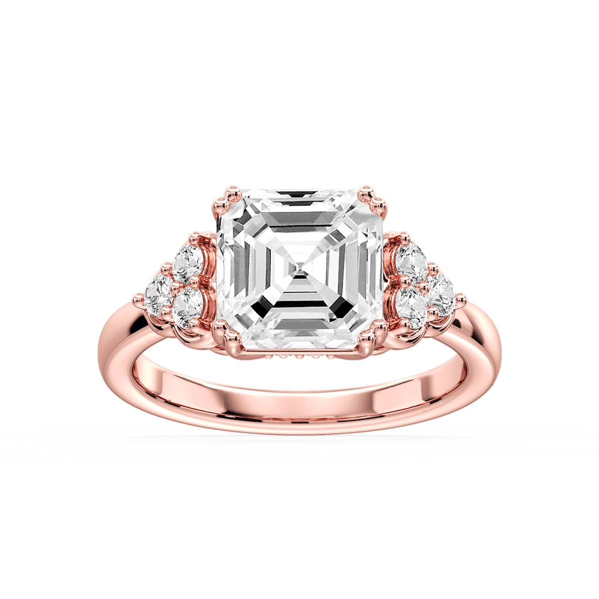 Viviana Asscher Lab Grown Diamond Double Prong Side Stone Engagement Ring