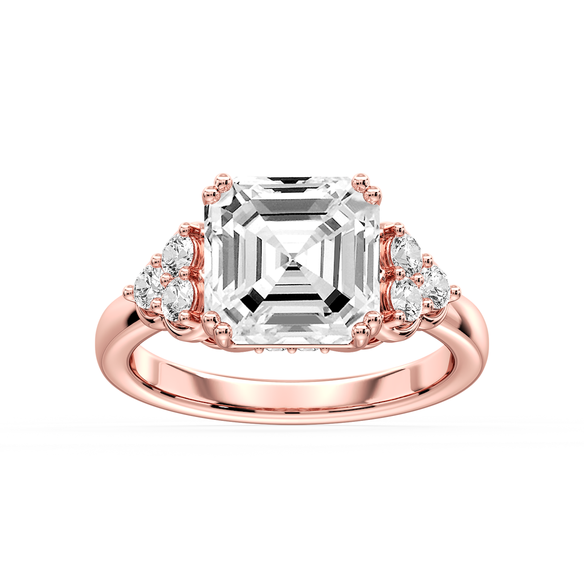 Viviana Asscher Lab Grown Diamond Double Prong Side Stone Engagement Ring