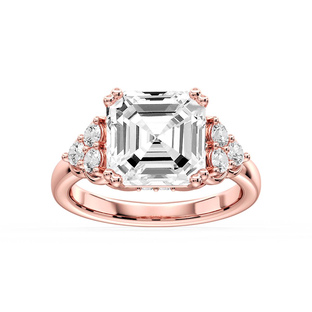 Viviana Asscher Lab Grown Diamond Double Prong Side Stone Engagement Ring