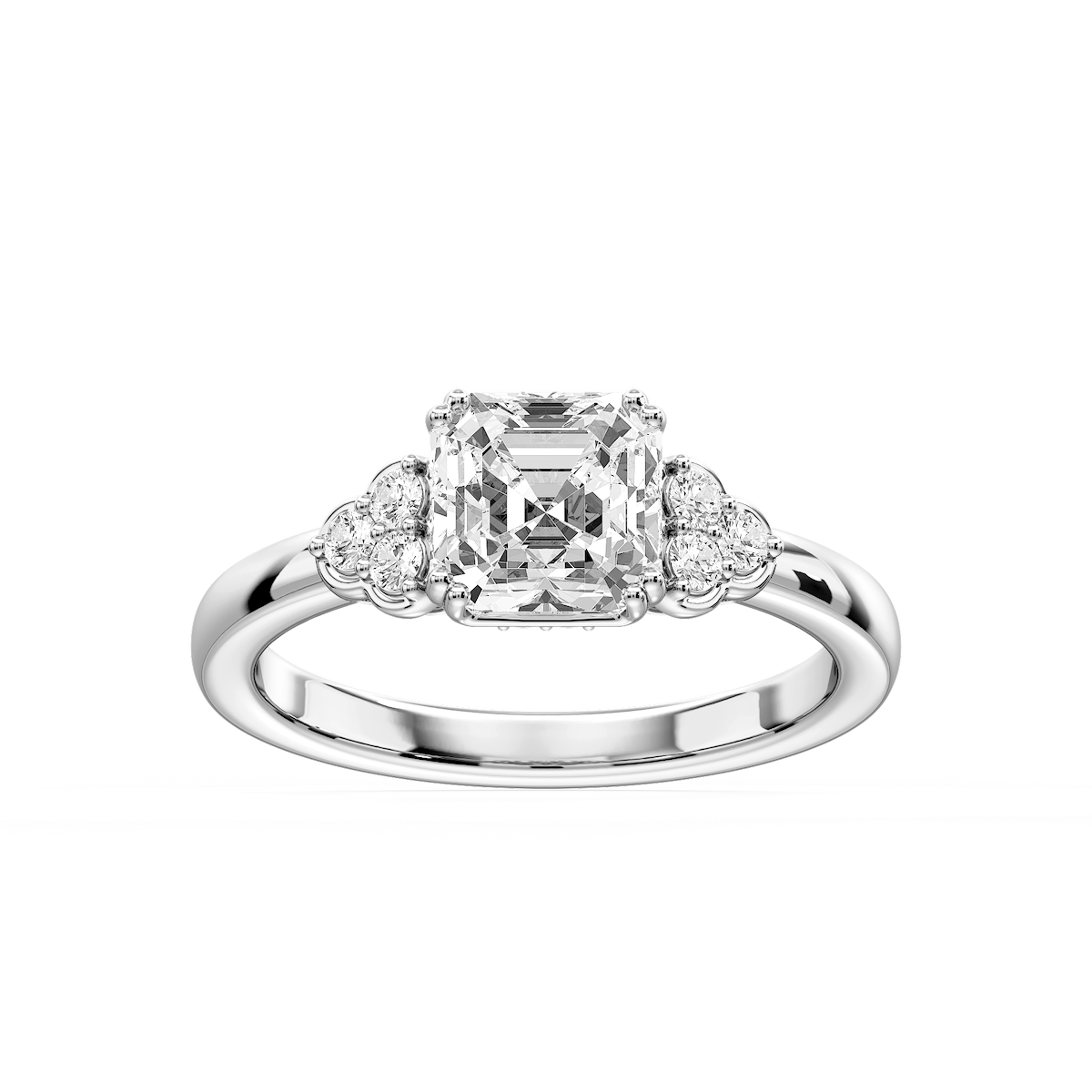 Viviana Asscher Lab Grown Diamond Double Prong Side Stone Engagement Ring