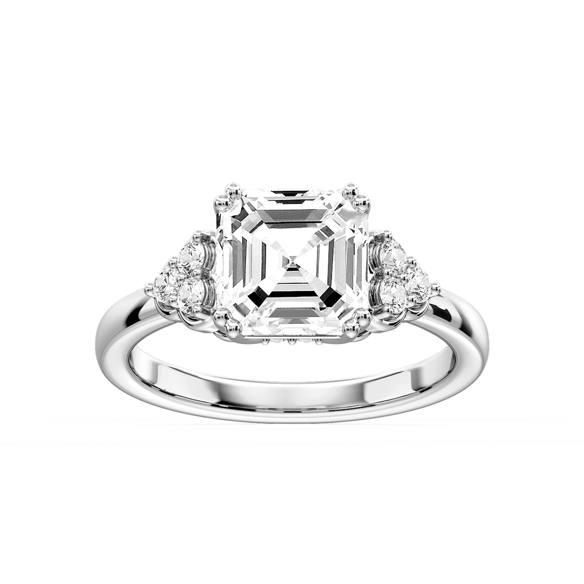 Viviana Asscher Lab Grown Diamond Double Prong Side Stone Engagement Ring