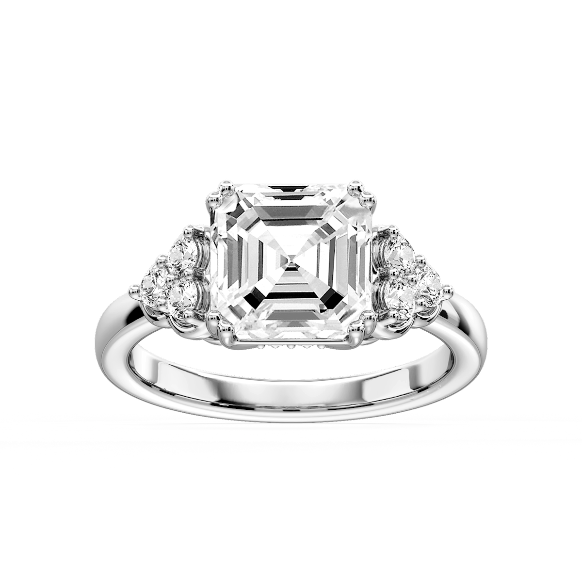 Viviana Asscher Lab Grown Diamond Double Prong Side Stone Engagement Ring