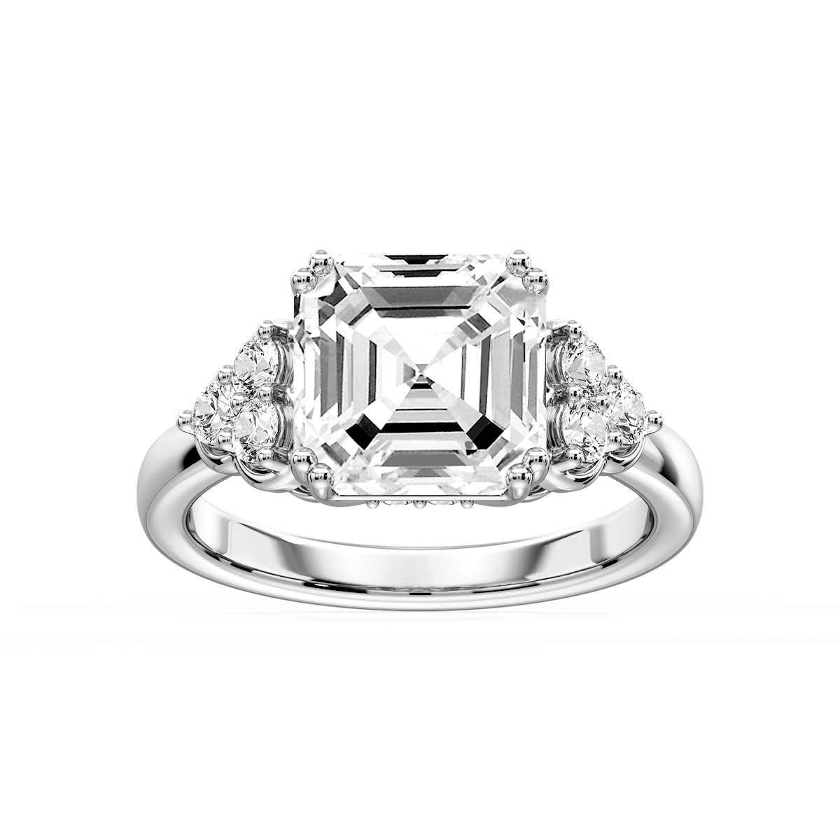 Viviana Asscher Lab Grown Diamond Double Prong Side Stone Engagement Ring
