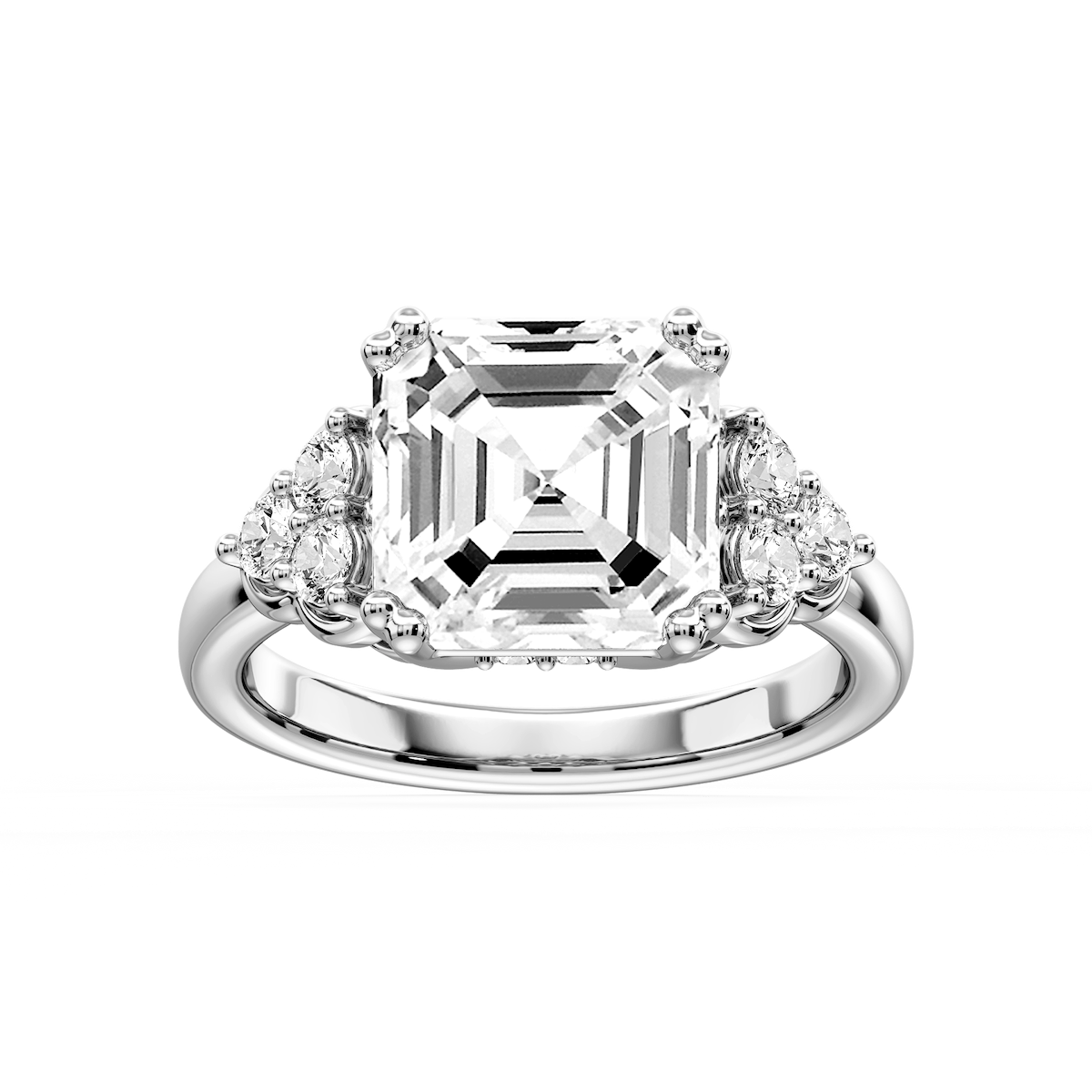 Viviana Asscher Lab Grown Diamond Double Prong Side Stone Engagement Ring