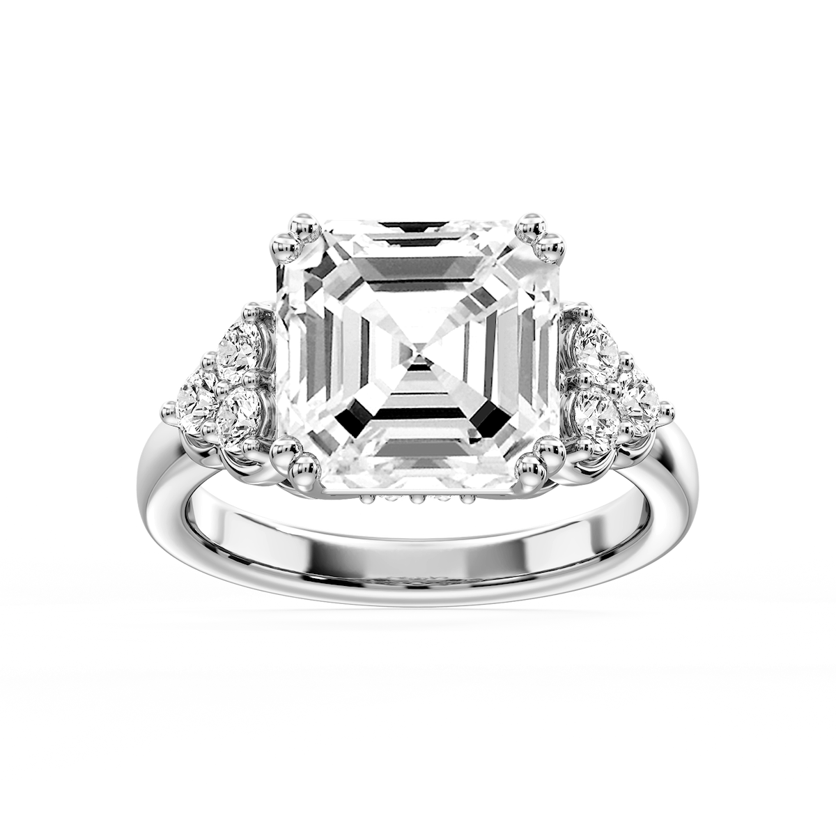 Viviana Asscher Lab Grown Diamond Double Prong Side Stone Engagement Ring