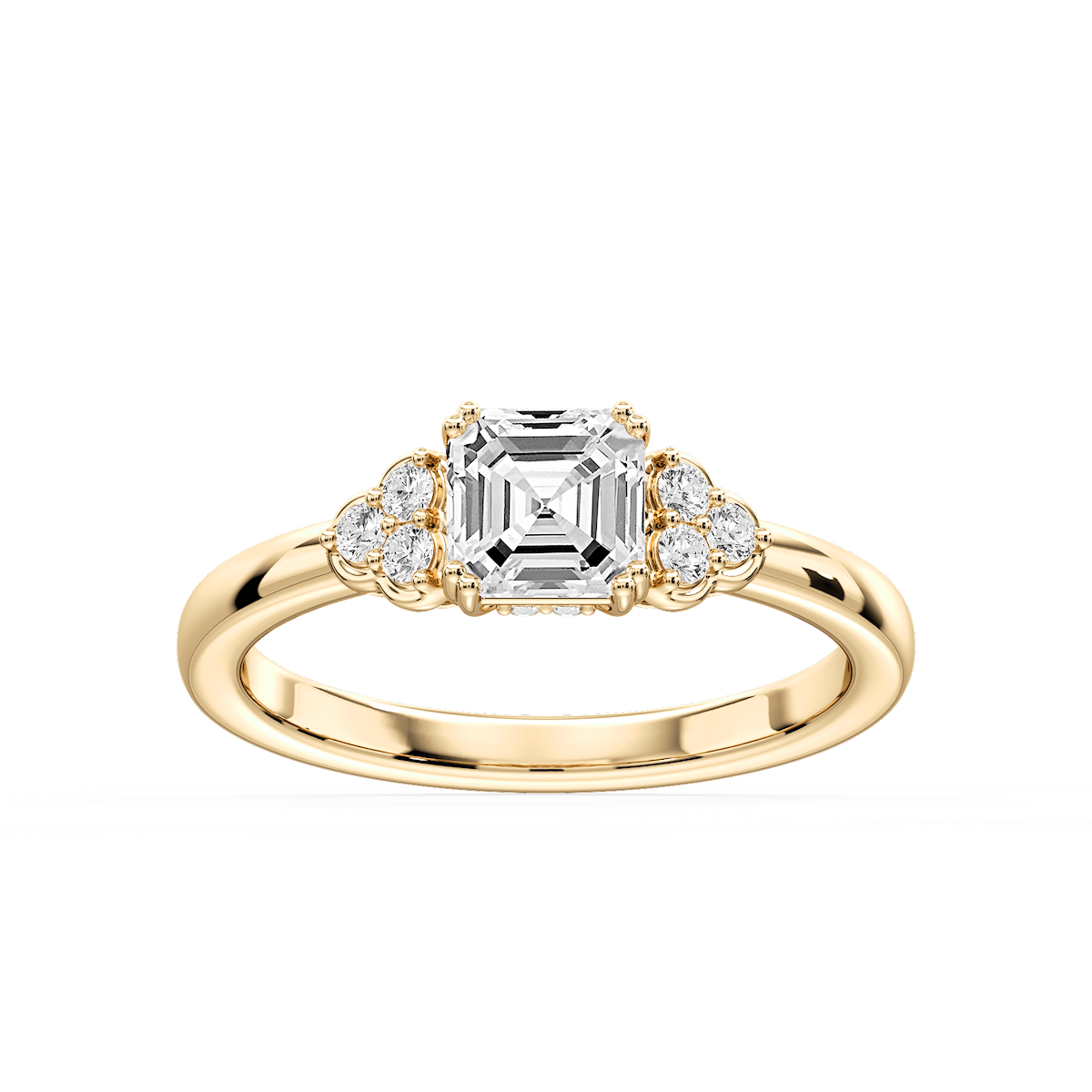 Viviana Asscher Lab Grown Diamond Double Prong Side Stone Engagement Ring