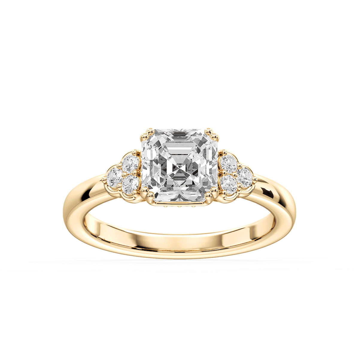 Viviana Asscher Lab Grown Diamond Double Prong Side Stone Engagement Ring