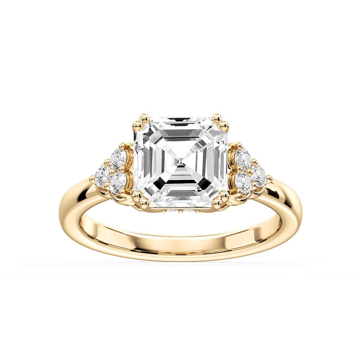 Viviana Asscher Lab Grown Diamond Double Prong Side Stone Engagement Ring
