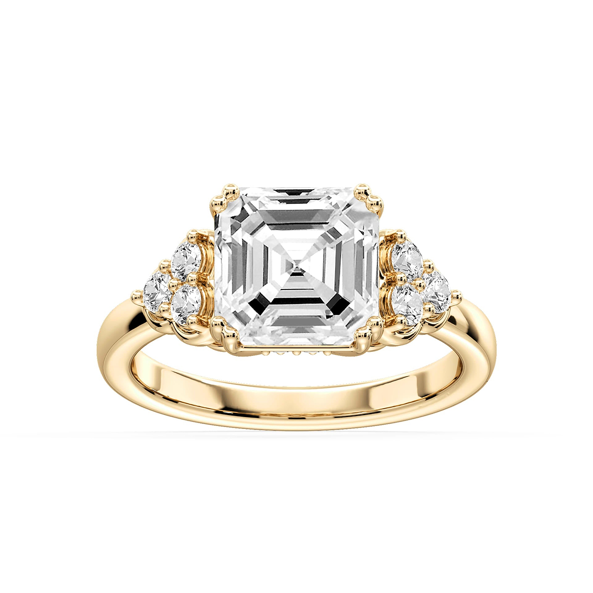 Viviana Asscher Lab Grown Diamond Double Prong Side Stone Engagement Ring