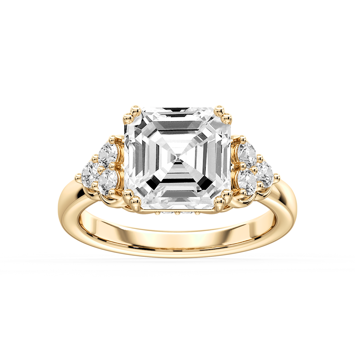 Viviana Asscher Lab Grown Diamond Double Prong Side Stone Engagement Ring