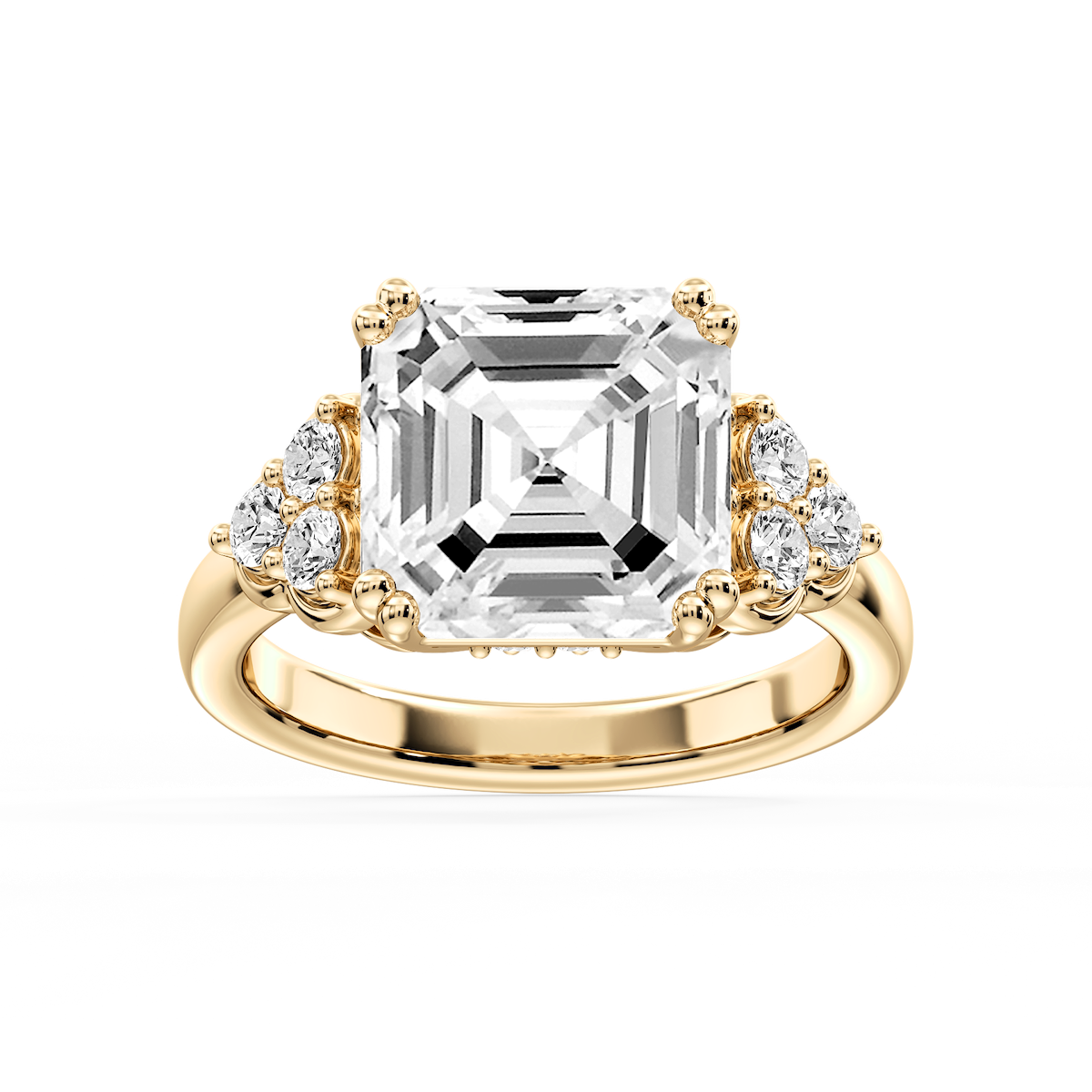 Viviana Asscher Lab Grown Diamond Double Prong Side Stone Engagement Ring