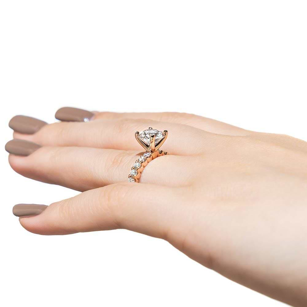 10 Stone Diamond Accented Engagement Ring shown with 2ct Lab Grown Diamond in 14k Rose Gold