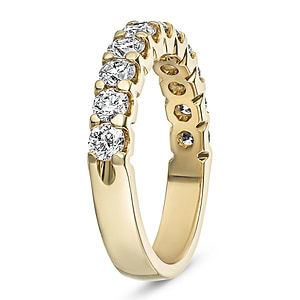 Luxurious diamond accented anniversary band with 11 round cut lab grown diamonds set in solid 14k yellow gold shown from side