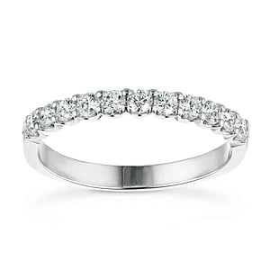 Ethical diamond accented wedding band with 11 round cut lab grown diamonds set in recycled 14k white gold