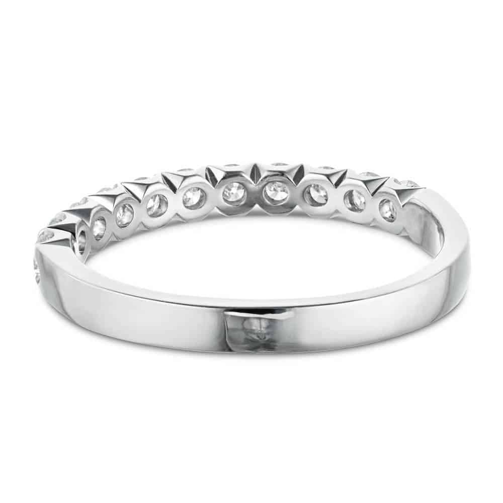 Shown with 0.50ctw Lab Diamonds in 14k White Gold|Diamond accented wedding band with 11 round cut lab grown diamonds set in 14k white gold shown from back