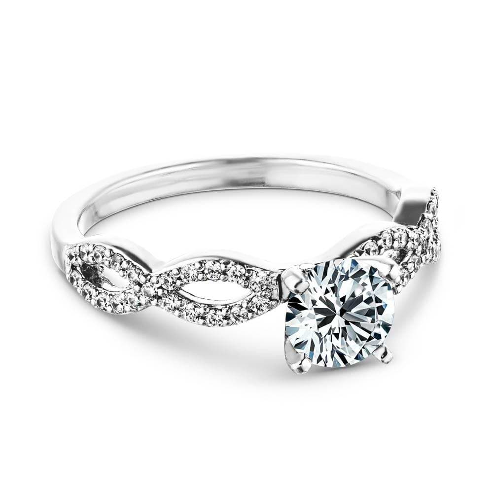 Shown with 1ct Round Cut Lab Grown Diamond in 14k White Gold