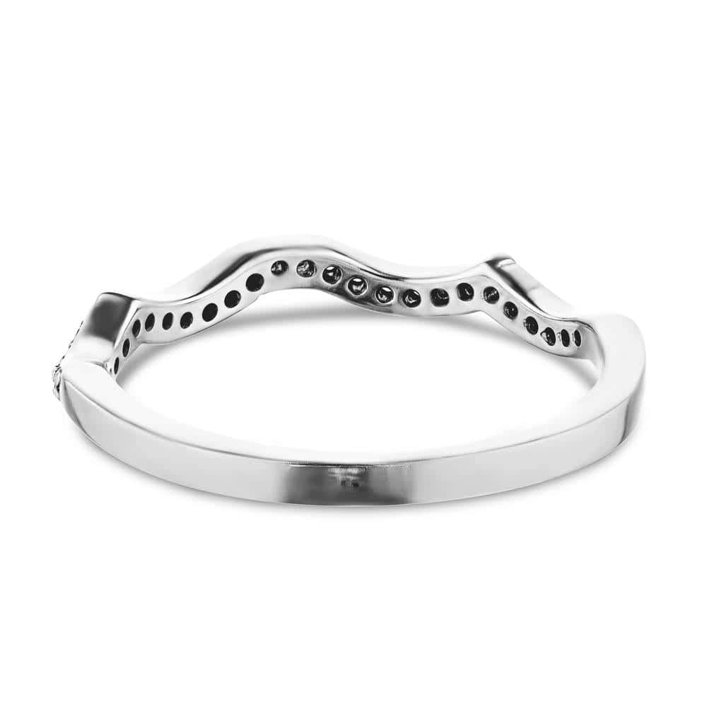Shown in 14k White Gold|Wavy white gold accented wedding ring shown from back