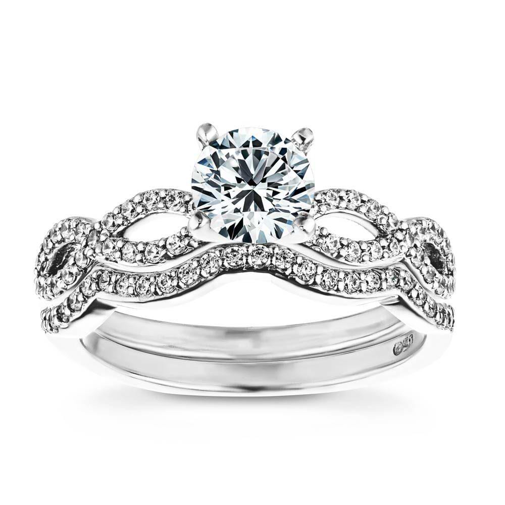 Wedding Band Shown with Matching Engagement Ring Available as a Set For a Discount|Wavy diamond accented wedding band and engagement ring with lab grown diamonds in 14k white gold
