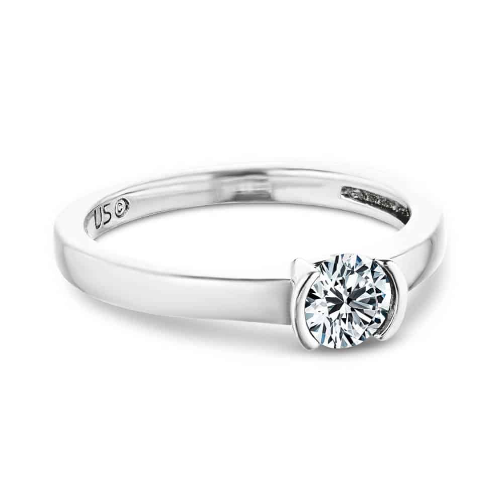 Shown with 1ct Round Cut Lab Grown Diamond in 14k White Gold