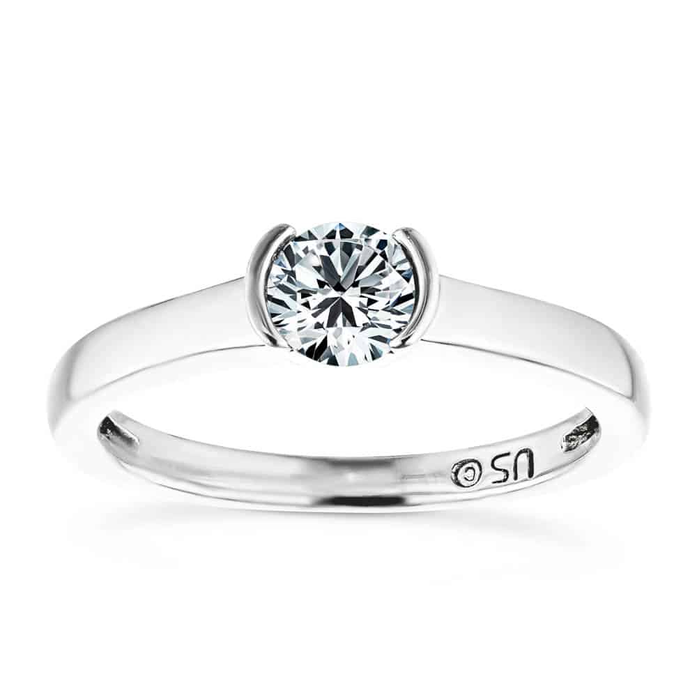 Shown with 1ct Round Cut Lab Grown Diamond in 14k White Gold