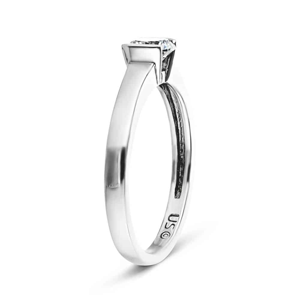 Shown with 1ct Round Cut Lab Grown Diamond in 14k White Gold