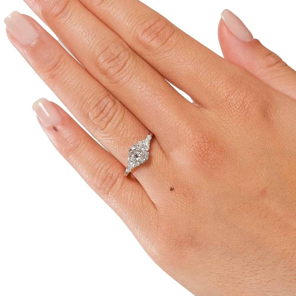 Shown with a 1.0ct Oval cut Lab-Grown Diamond in recycled 14K yellow gold with accenting stones