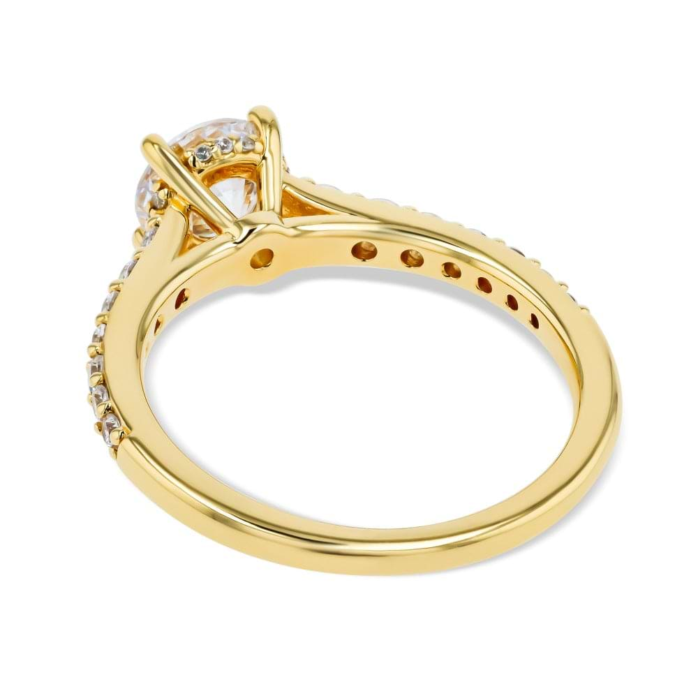 Shown here with a 1.0ct Round Cut Lab Grown Diamond center stone in 14K Yellow Gold