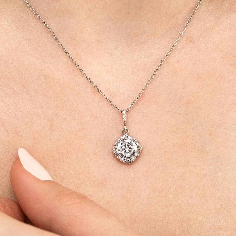 Antique Halo Necklace in recycled 14K white gold with recycled accent diamonds | diamond halo pendant antique in gold