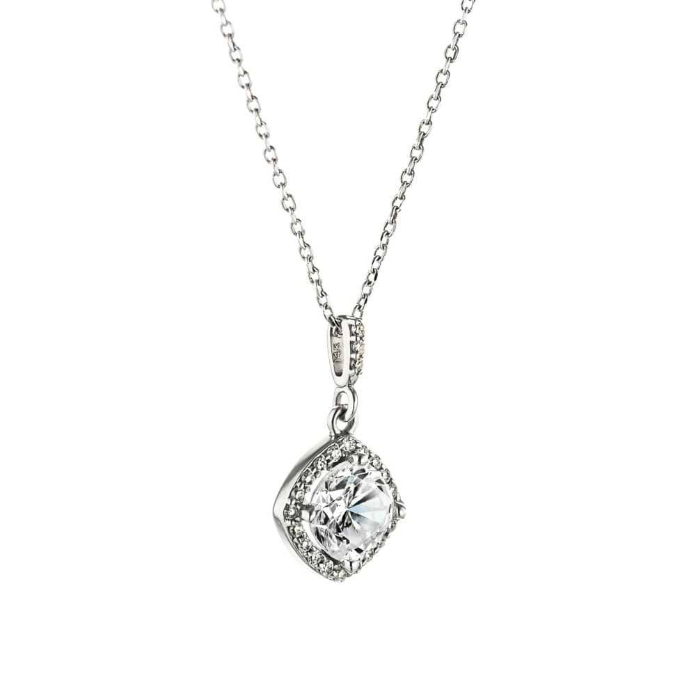 Antique Halo Necklace in recycled 14K white gold with recycled accent diamonds 