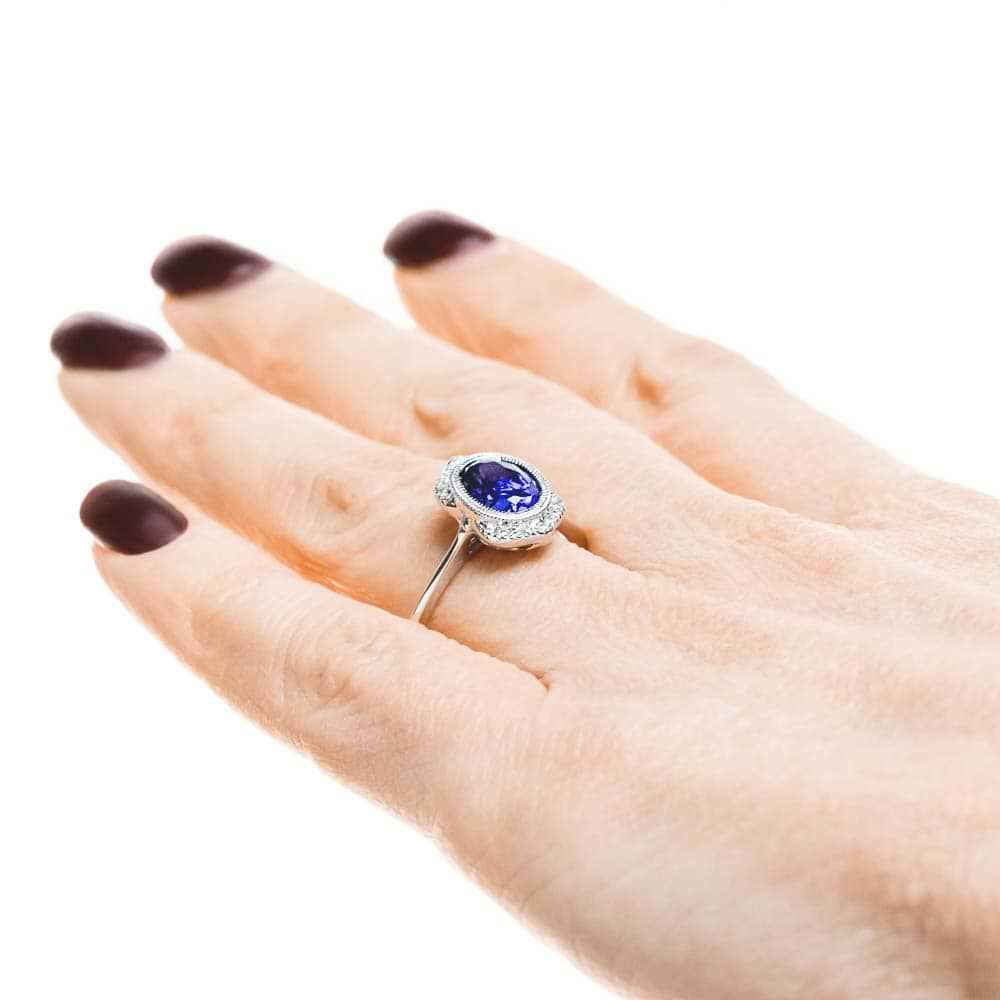 Shown with 2ct Oval Cut Lab Grown Blue Sapphire in 14k White Gold