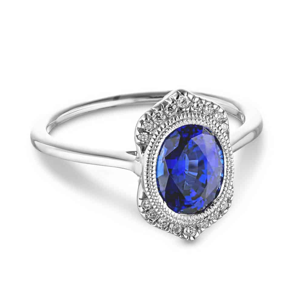 Shown with 2ct Oval Cut Lab Grown Blue Sapphire in 14k White Gold