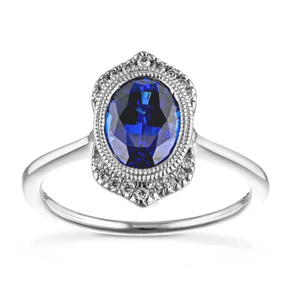 Shown with 2ct Oval Cut Lab Grown Blue Sapphire in 14k White Gold