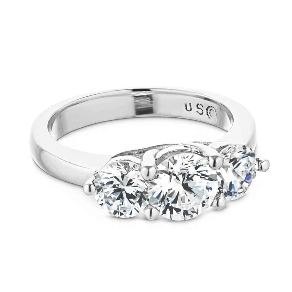 Shown with 3 Round Cut Lab Grown Diamonds in 14k White Gold