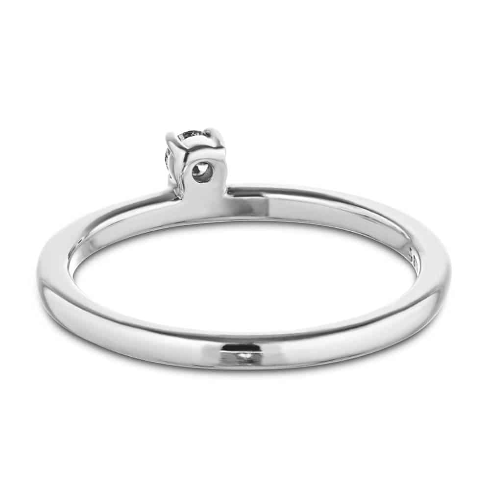 Shown with 0.10ct Lab Grown Diamond in 14k White Gold|Unique asymmetrical stackable ring with 0.10ct round cut lab grown diamond in 14k white gold shown from back